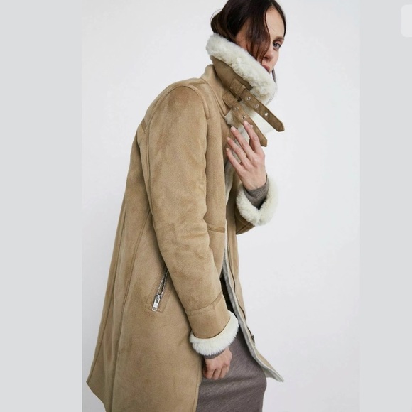 ❤️ ♥️ LAST size M ♥️ ❤️ NWT ZARA FAUX SUEDE LONG BIKER JACKET - Picture 4 of 14